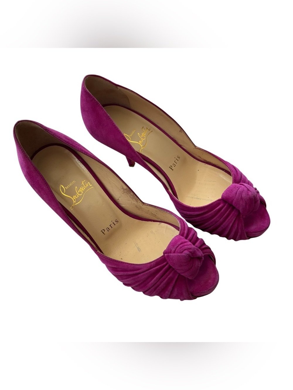 Christian Louboutin Magenta Suede Peep-Toe Kitten Heels